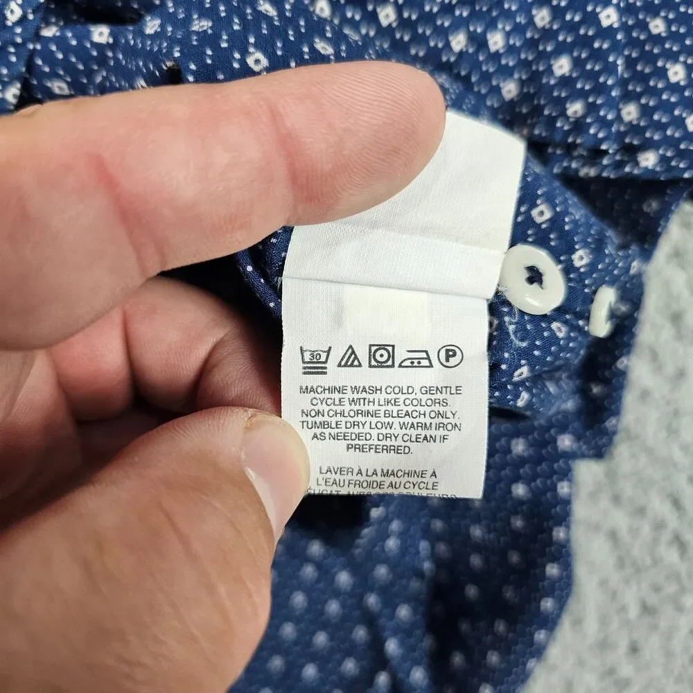 J Crew Shirt Men Small Blue Geometric AOP Short Sleeve Casual Camp Casual Pocket